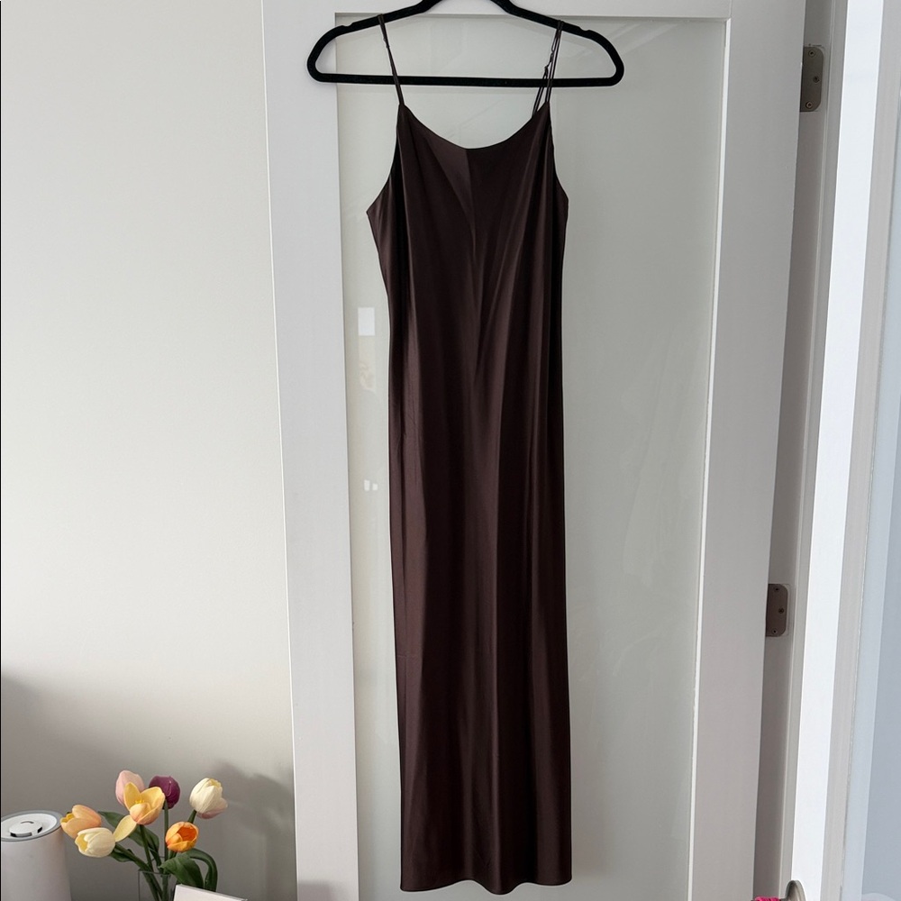 SILK Brown Slip Dress with Spaghetti Straps